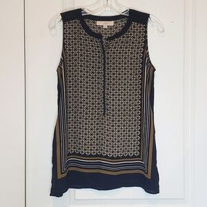 LOFT Navy Medallion Stripe Scarf Print Sleeveless Top Blouse XS
